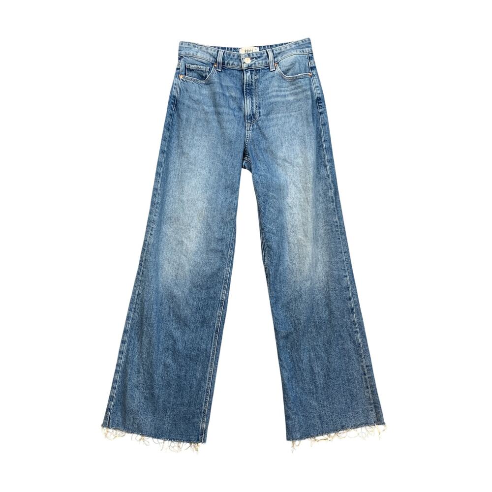 Paige Jeans Womens 28 Blue Denim Anessa 31" High Rise Wide Leg Raw Hem Stretch